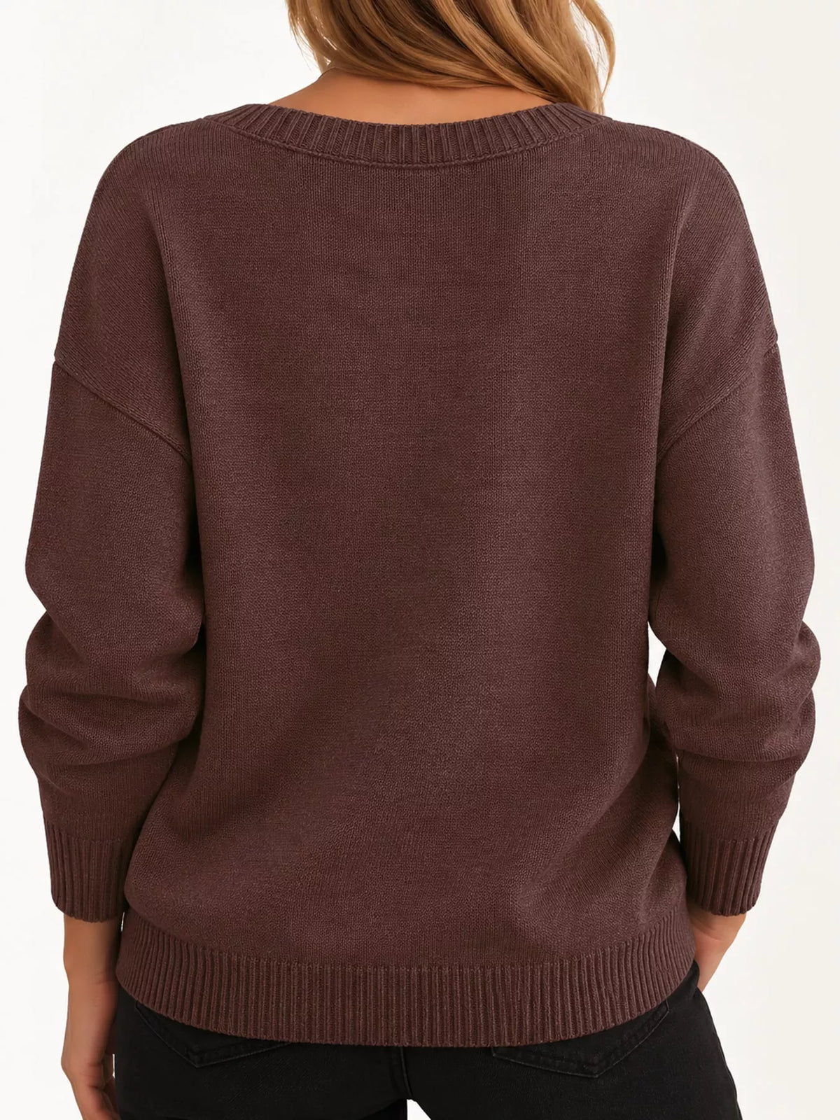 Full Size V-Neck Dropped Shoulder Sweater Plus Size