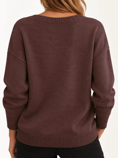 Full Size V-Neck Dropped Shoulder Sweater Plus Size