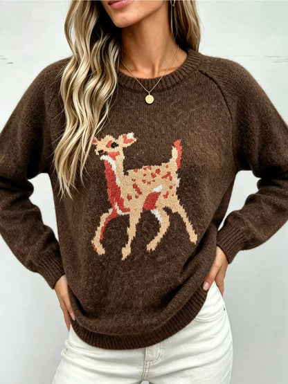 Deer Pattern Raglan Sleeve Sweater