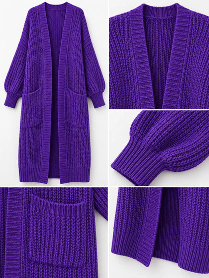 Full Size Chunky Knit Openwork Front Longline Cardigan Plus Size