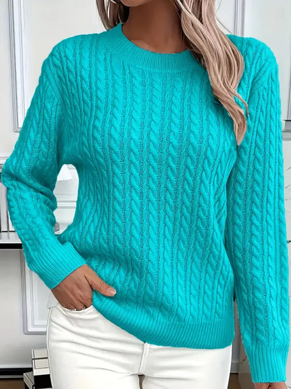 Full Size Cable Knit Round Neck Sweater Plus Size