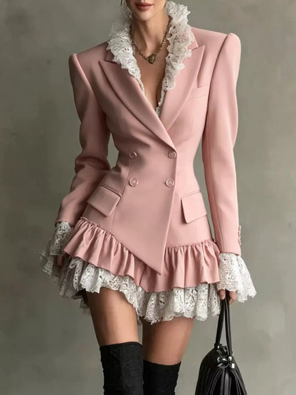 Lace Trim Blazer Dress