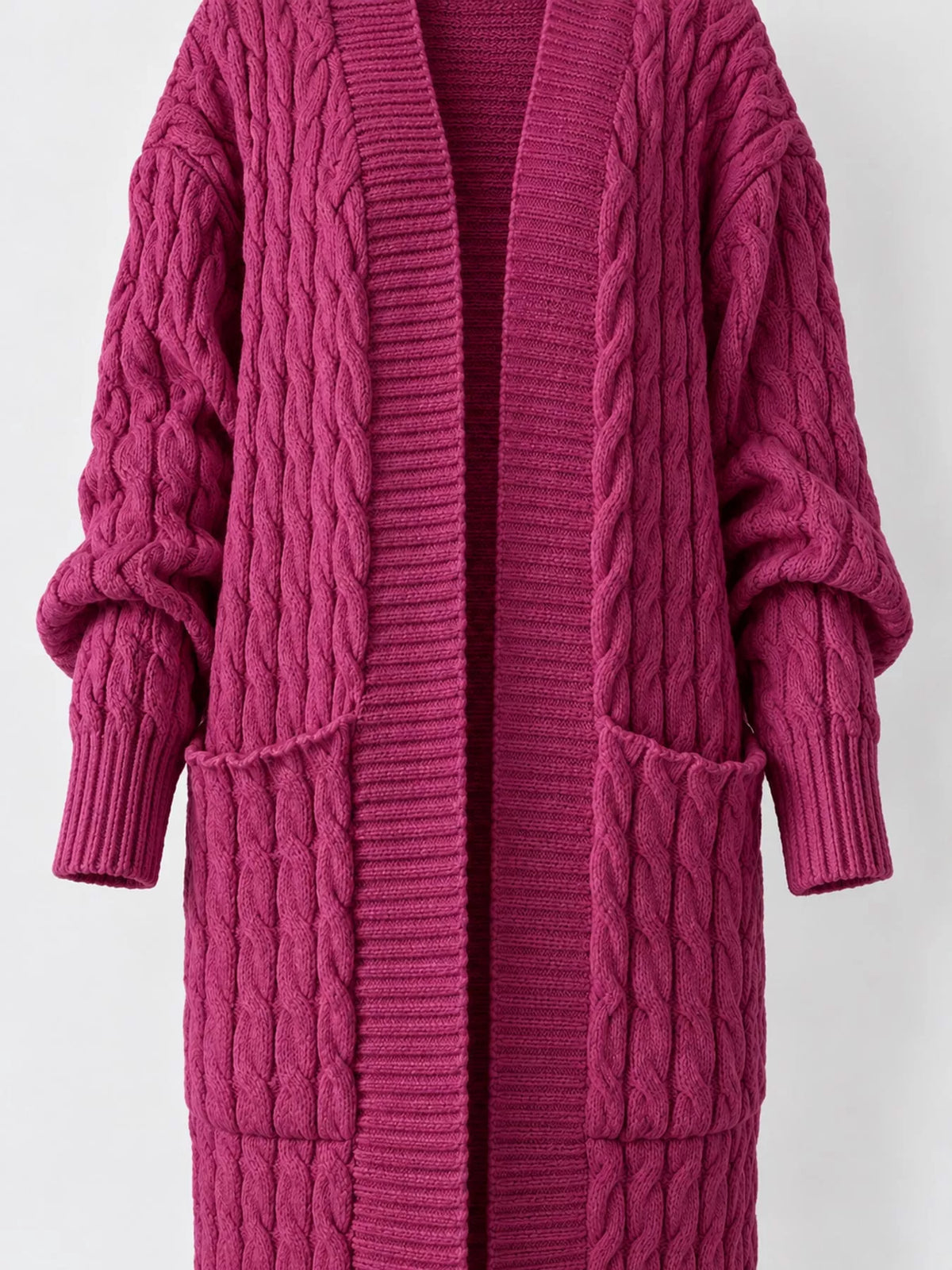 Elegant Cable-Knit Longline Open-Front Cardigan
