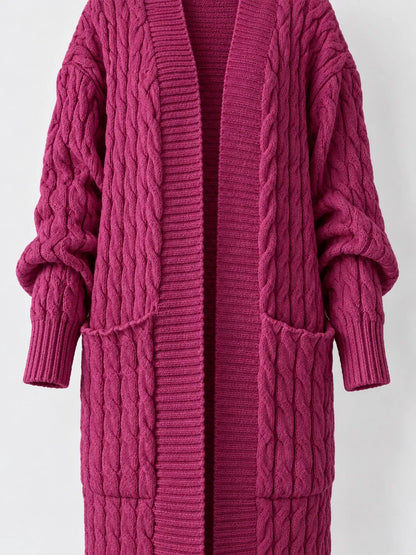 Elegant Cable-Knit Longline Open-Front Cardigan