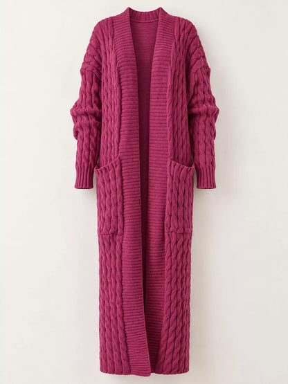 Elegant Cable-Knit Longline Open-Front Cardigan