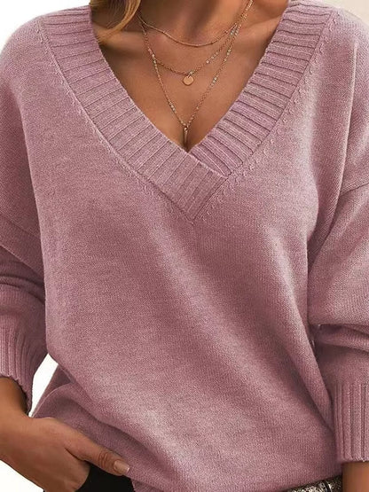 Full Size V-Neck Dropped Shoulder Sweater Plus Size