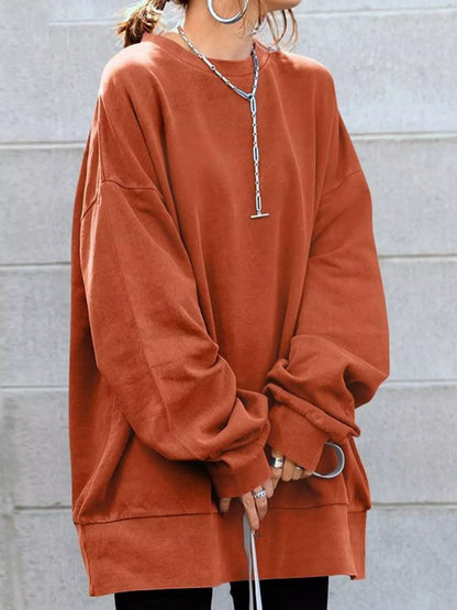 Full Size Solid Color Crew Neck Sweatshirt Plus Size