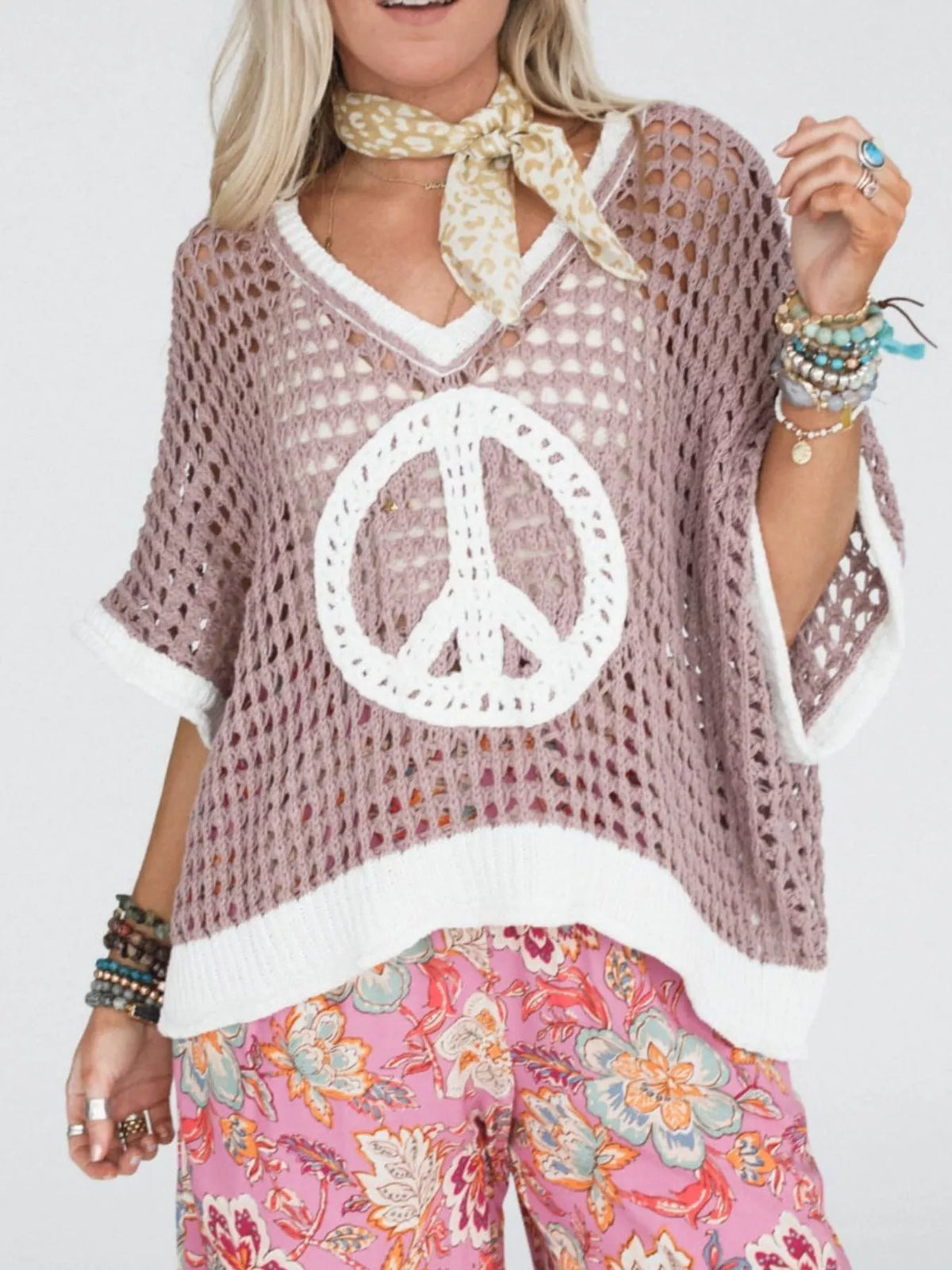 Peace Sign Crochet Knit Cover Up