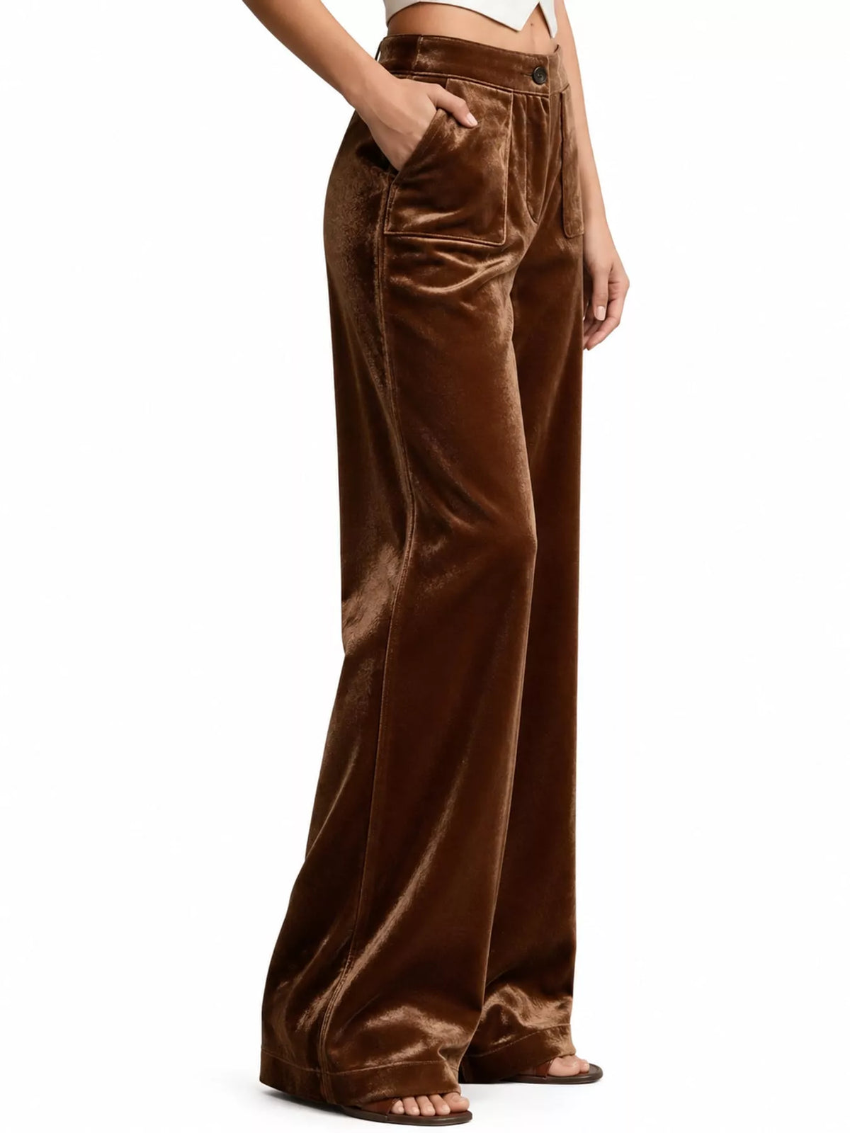 Full Size High-Waisted Wide-Leg Velvet Pants with Pockets Plus Size