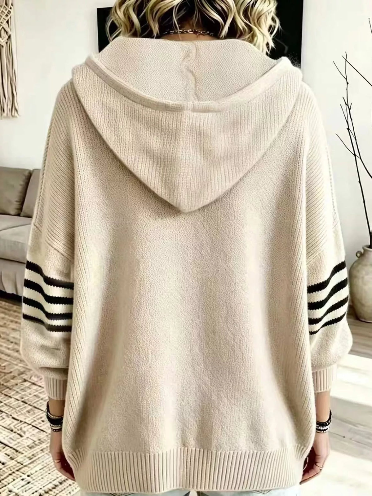 Full Size Casual Hooded Zip-Up Knit Cardigan Plus Size