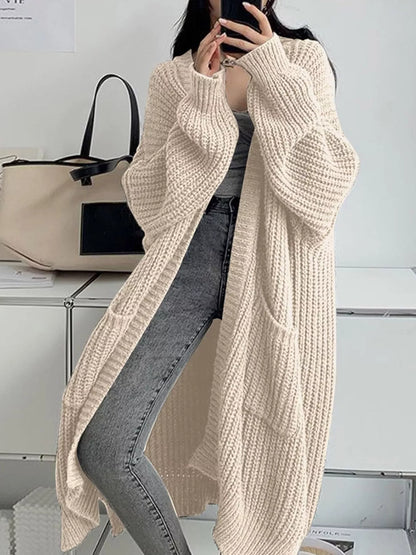 Full Size Chunky Knit Openwork Front Longline Cardigan Plus Size