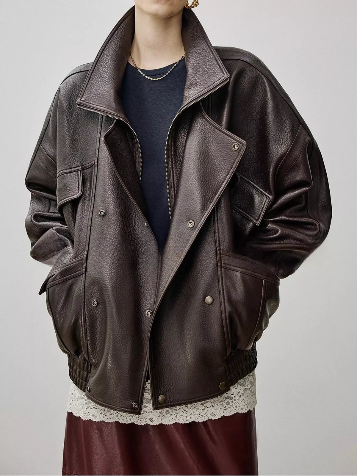 Snap Down Leather Jacket