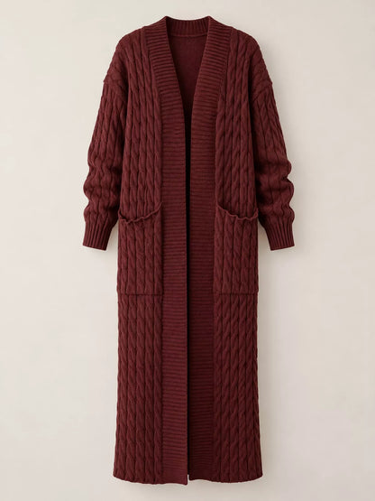 Elegant Cable-Knit Longline Open-Front Cardigan