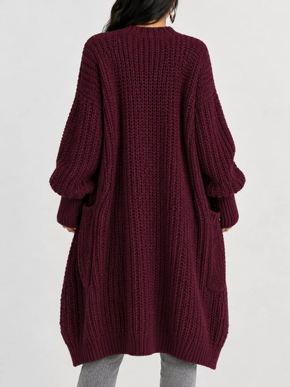 Full Size Chunky Knit Openwork Front Longline Cardigan Plus Size