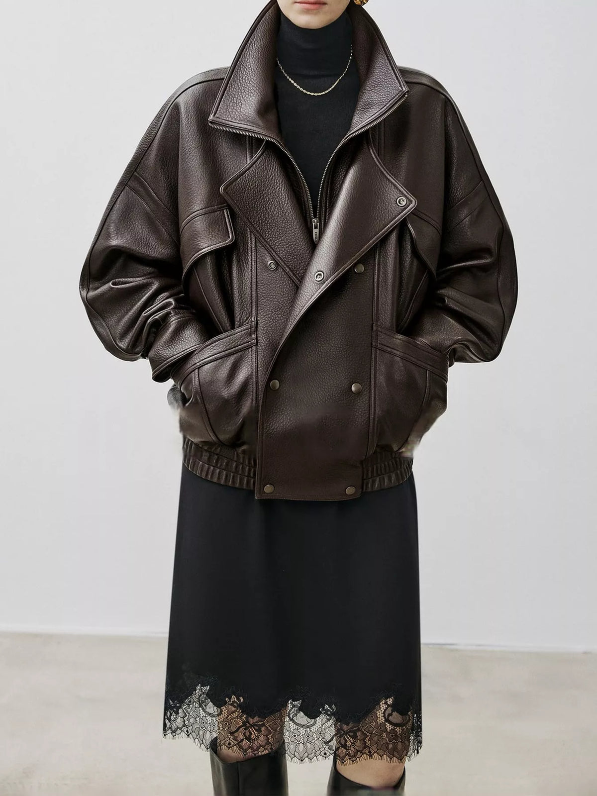 Snap Down Leather Jacket