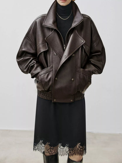 Snap Down Leather Jacket