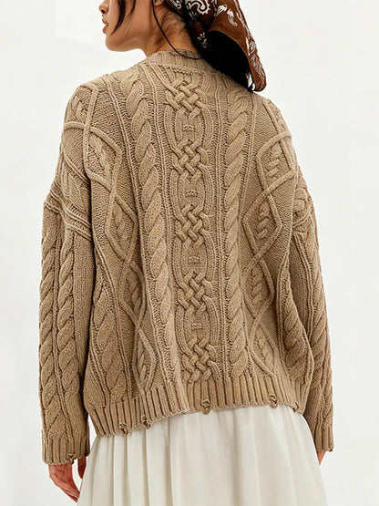 Cable-Knit Sweater with Front Pockets