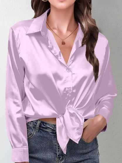 Satin Button-Down Long Sleeve Shirt