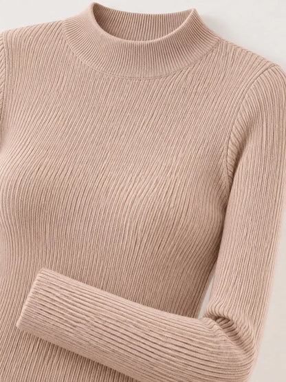 Elegant Slim-Fit Ribbed Mock Neck Knit Top