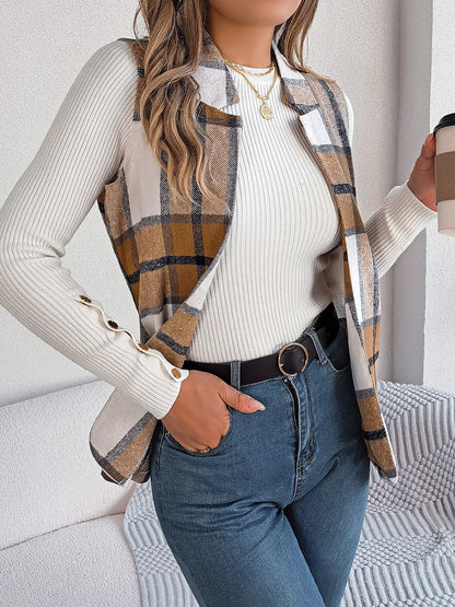 Plaid Open Front Vest