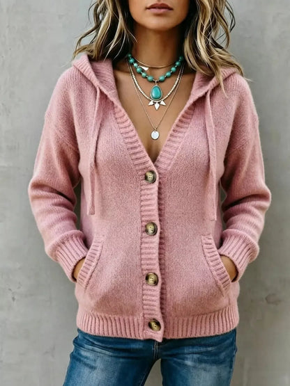 Hooded Button-Down Knit Cardigan