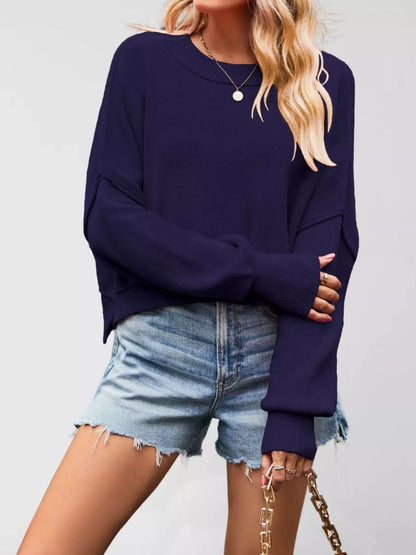 Crew Neck Dropped Shoulder Sweater