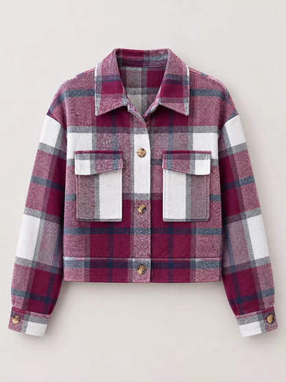 Plaid Button-Up Cropped Jacket