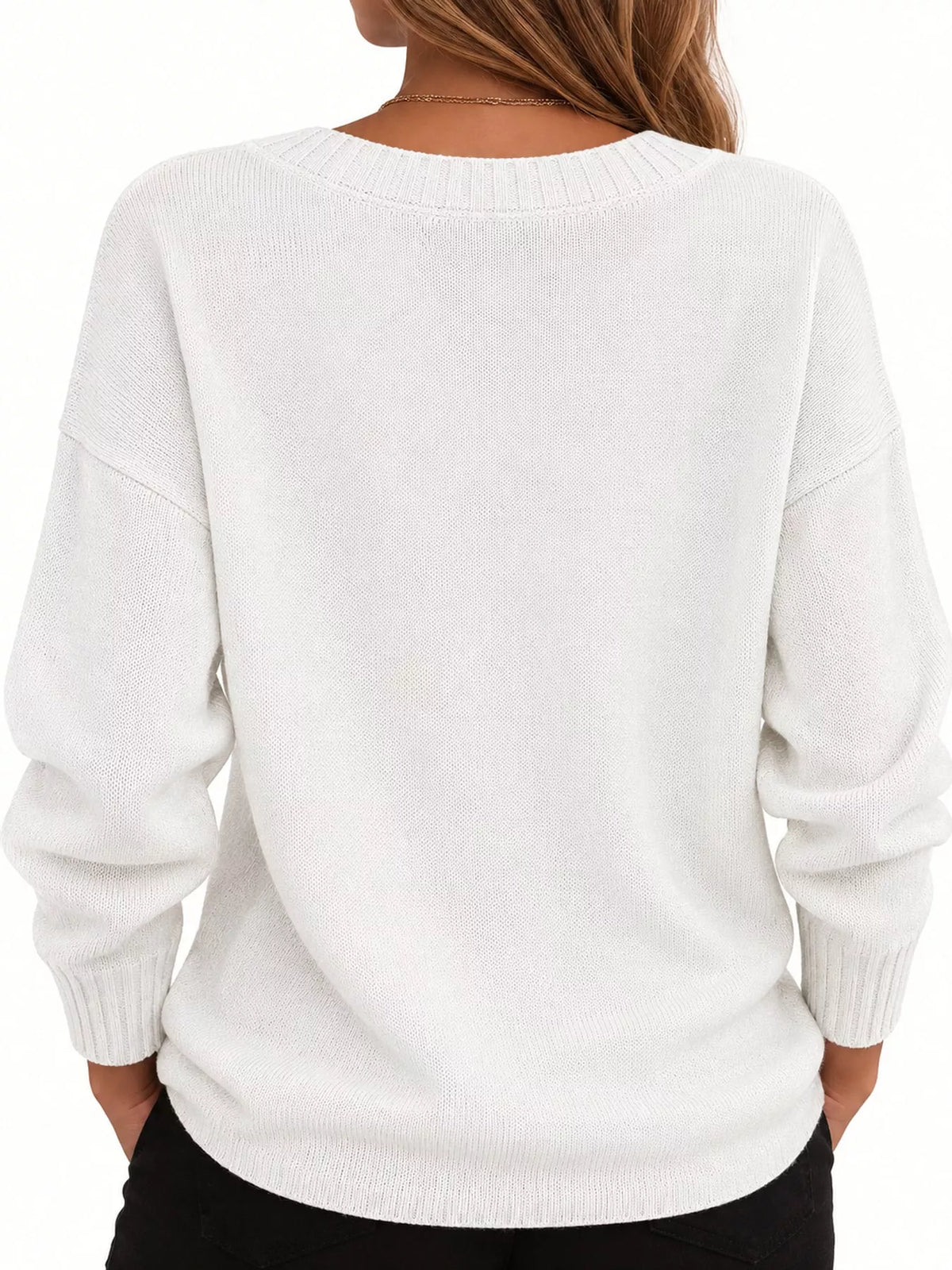 Full Size V-Neck Dropped Shoulder Sweater Plus Size