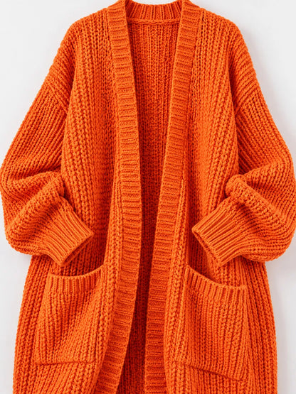 Full Size Chunky Knit Openwork Front Longline Cardigan Plus Size