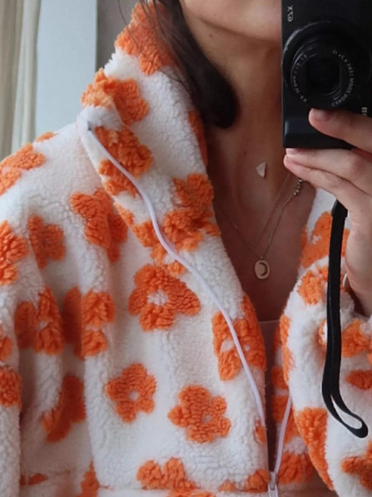 Floral Quarter-Zip Sherpa Sweatshirt