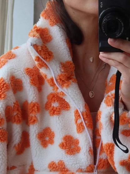 Floral Quarter-Zip Sherpa Sweatshirt