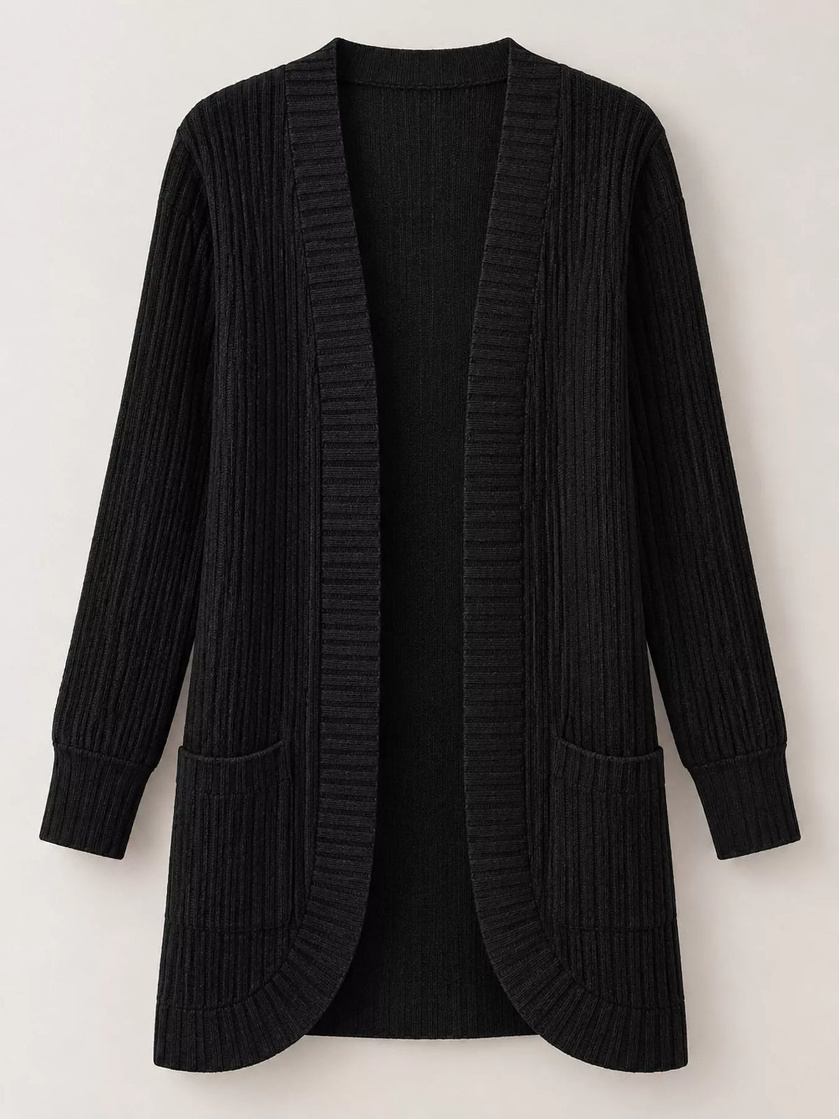 Full Size Classic Ribbed Open-Front Longline Cardigan Plus Size