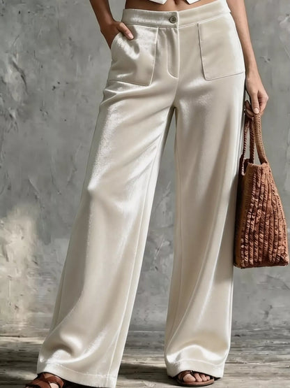Full Size High-Waisted Wide-Leg Velvet Pants with Pockets Plus Size