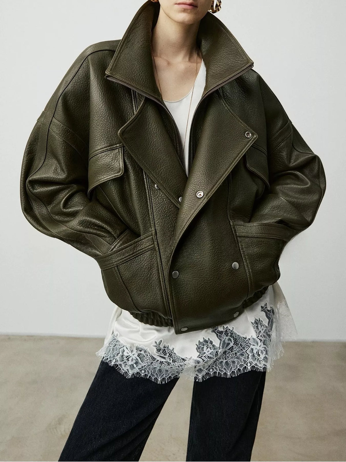 Snap Down Leather Jacket