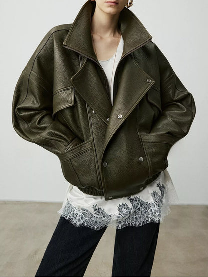 Snap Down Leather Jacket