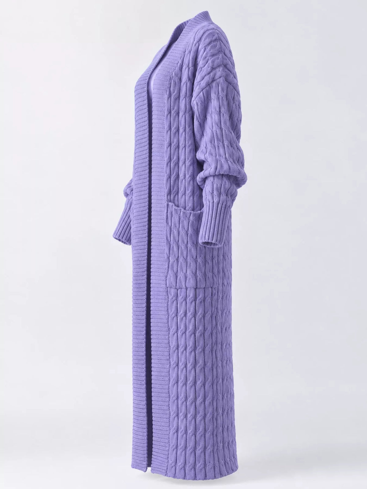 Elegant Cable-Knit Longline Open-Front Cardigan
