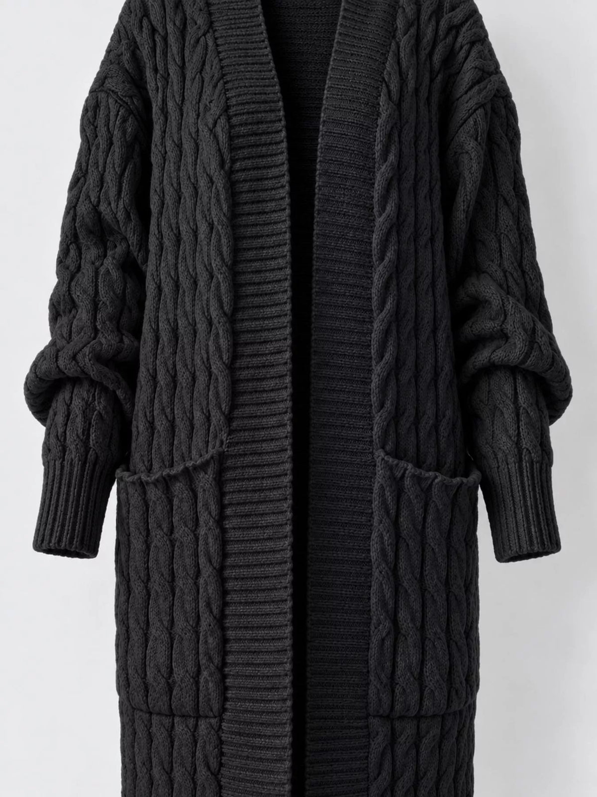 Elegant Cable-Knit Longline Open-Front Cardigan