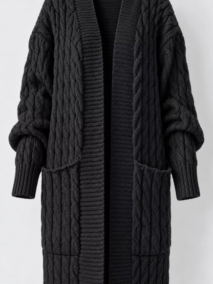 Elegant Cable-Knit Longline Open-Front Cardigan