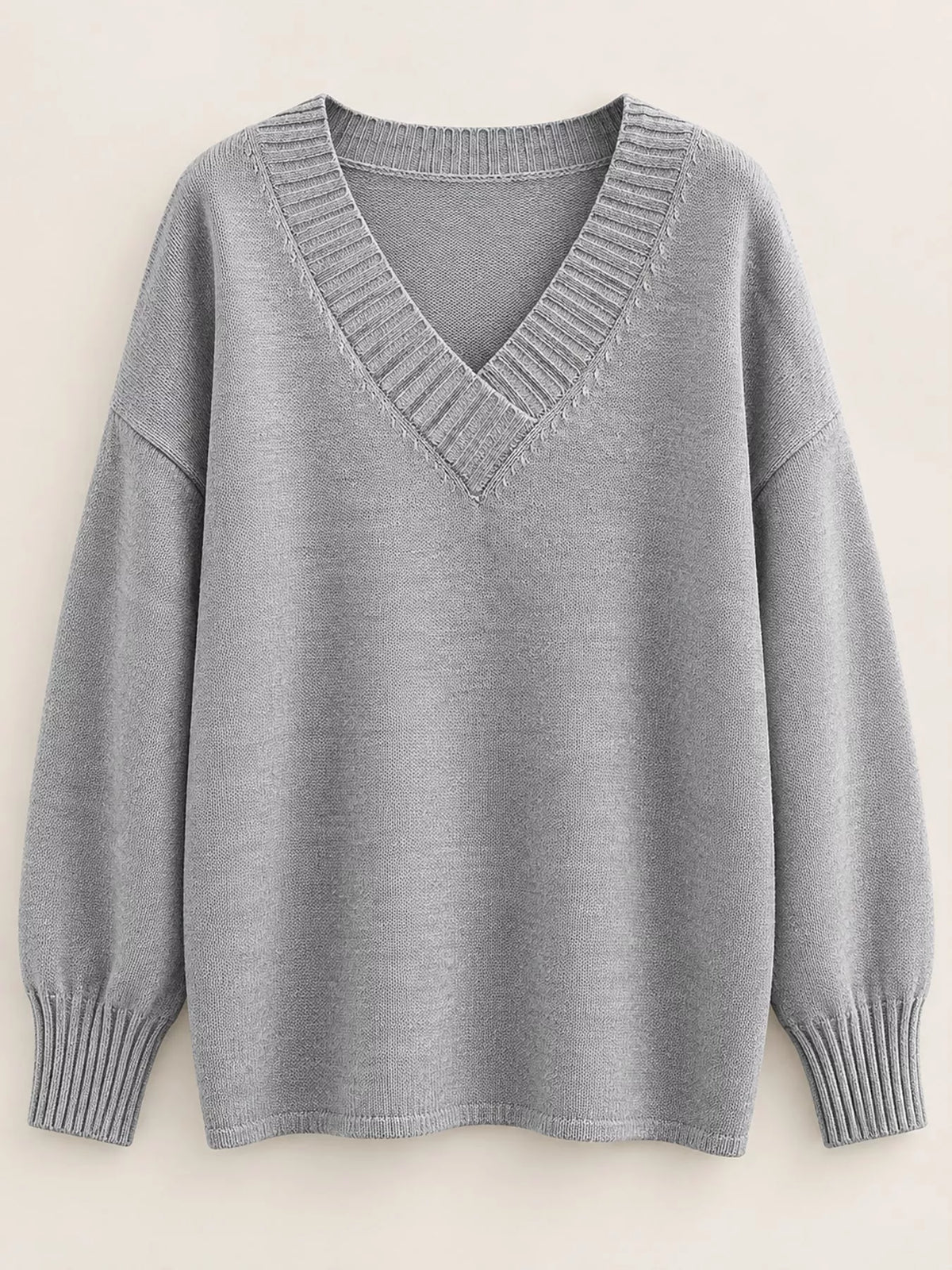 Full Size V-Neck Dropped Shoulder Sweater Plus Size