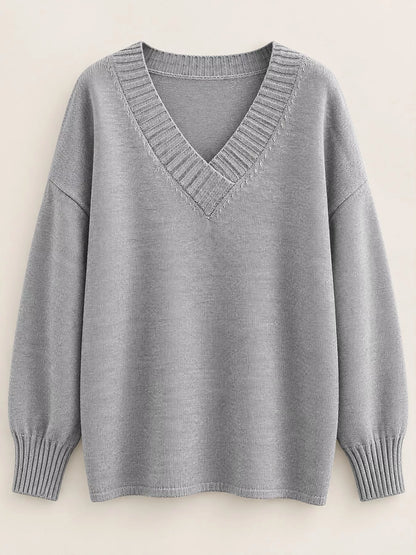 Full Size V-Neck Dropped Shoulder Sweater Plus Size