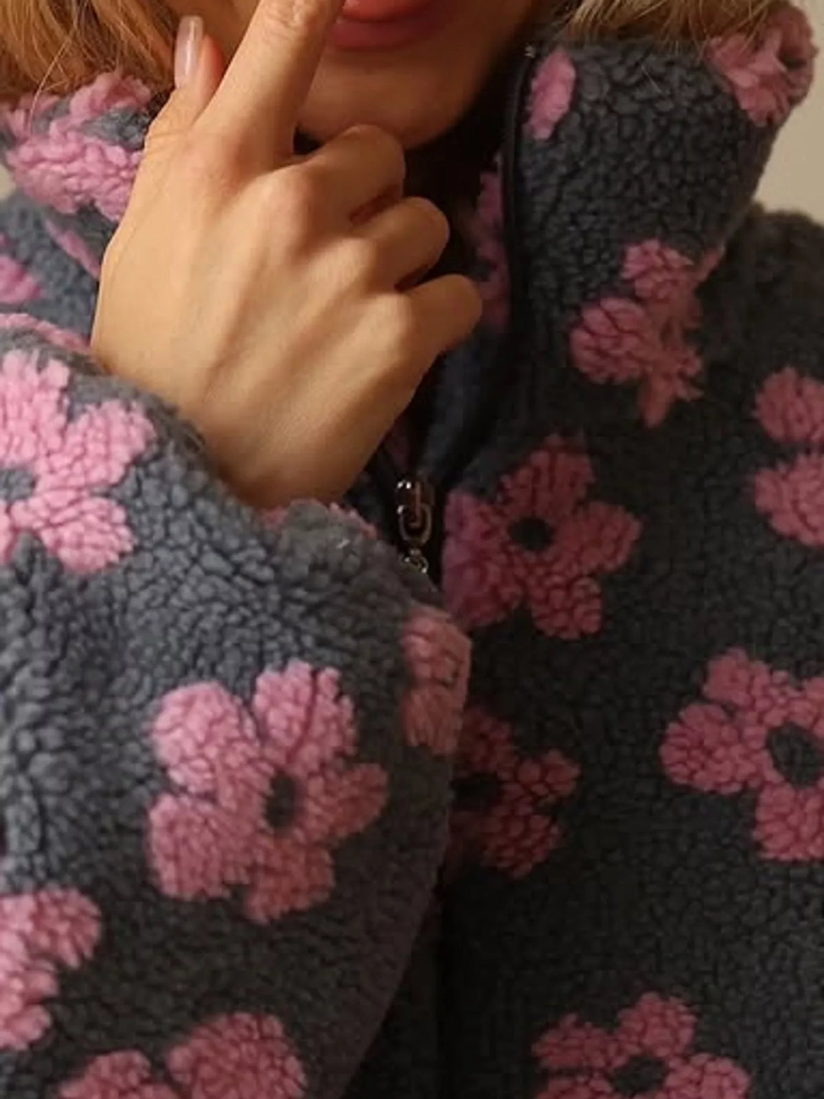 Floral Quarter-Zip Sherpa Sweatshirt