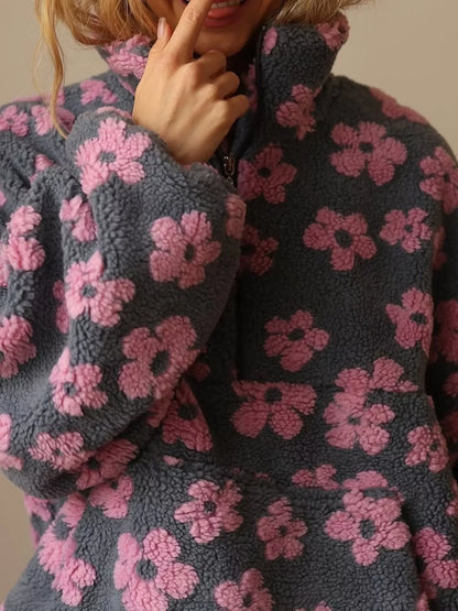 Floral Quarter-Zip Sherpa Sweatshirt