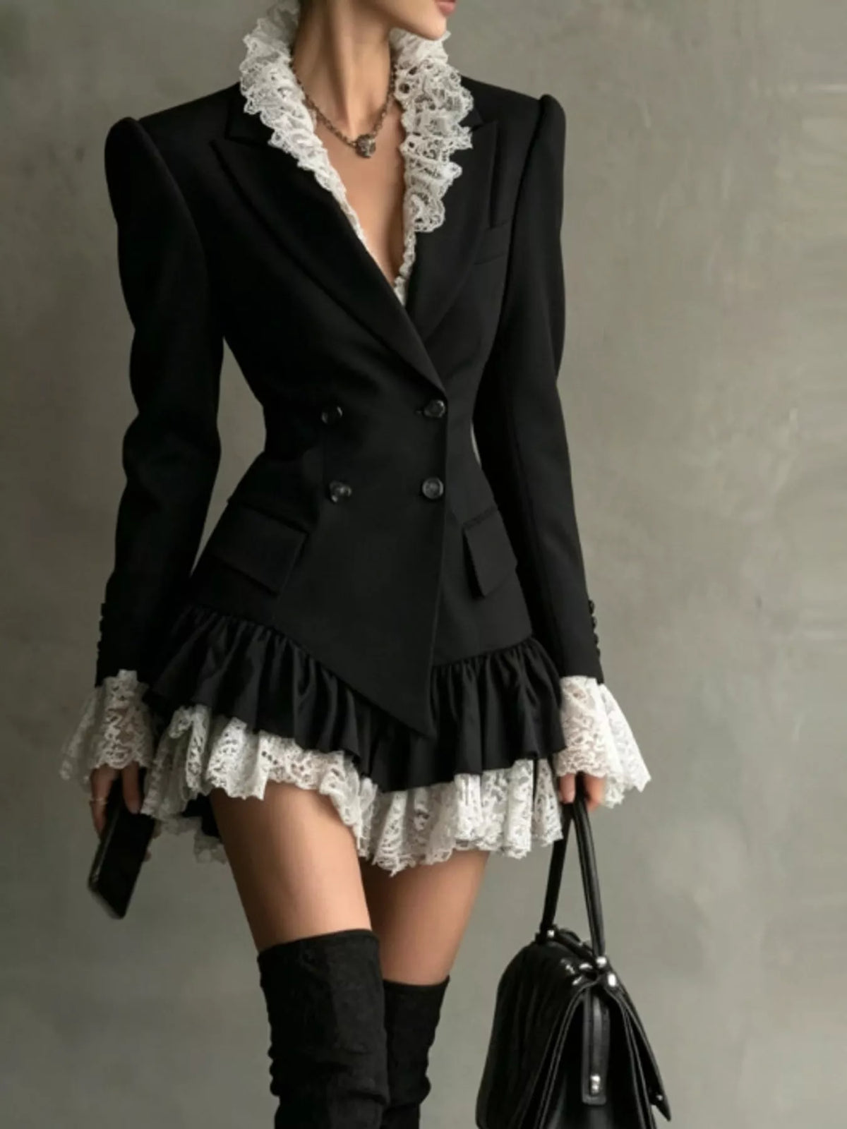 Lace Trim Blazer Dress