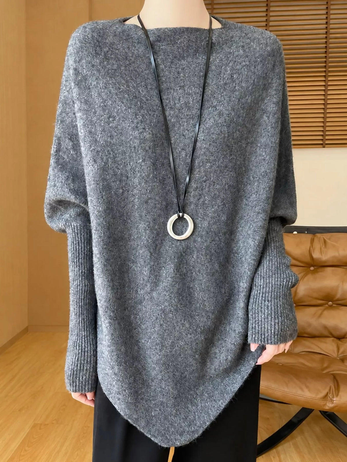 Asymmetrical Lantern Sleeve Sweater
