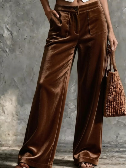 Full Size High-Waisted Wide-Leg Velvet Pants with Pockets Plus Size