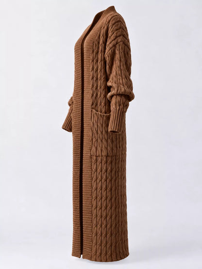 Elegant Cable-Knit Longline Open-Front Cardigan