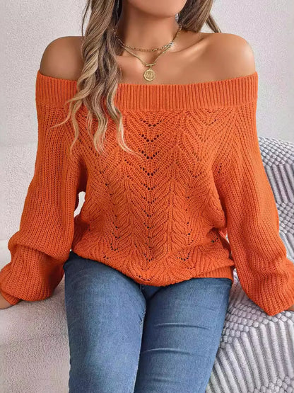 Openwork Off-Shoulder Sweater
