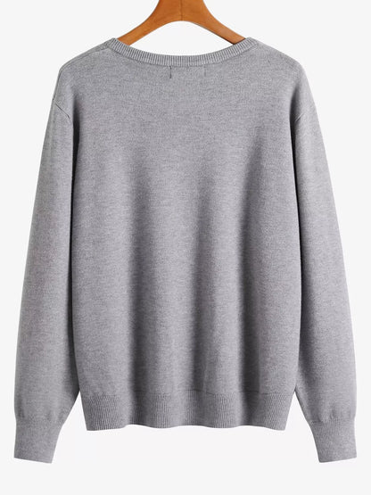 Plus Size Crew Neck Button-Down Knit Cardigan