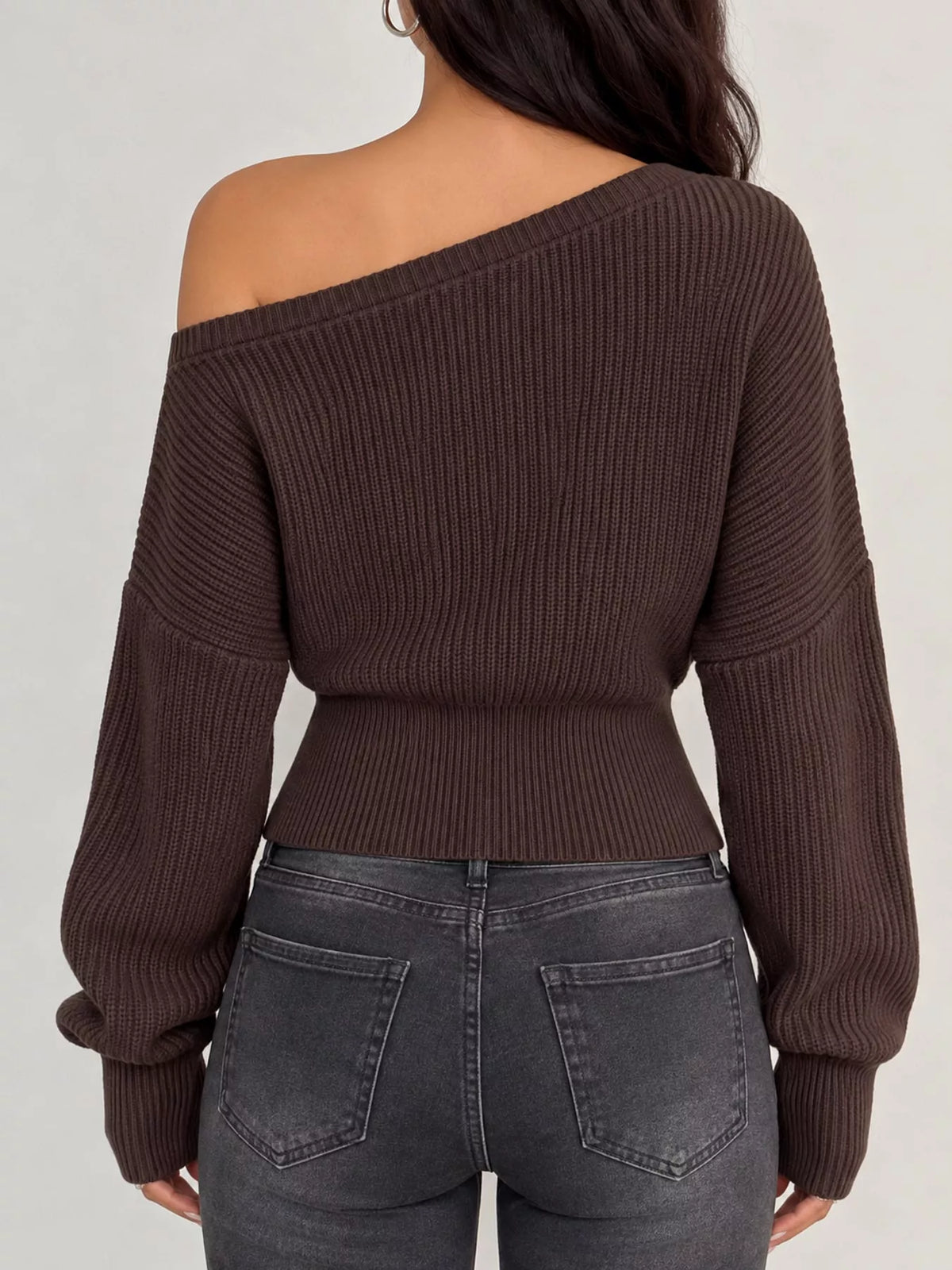 One Shoulder Ribbed Knit Sweater