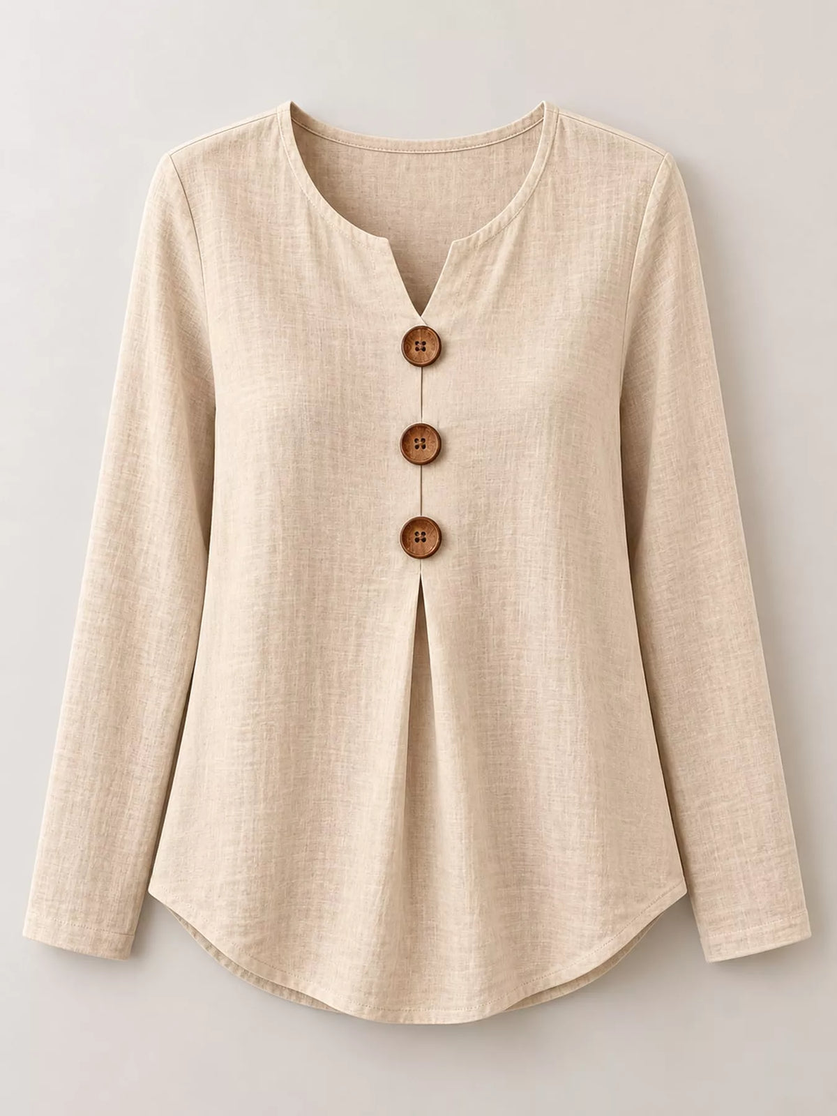 Full Size Long Sleeve Blouse with Decorative Wooden Buttons Plus Size